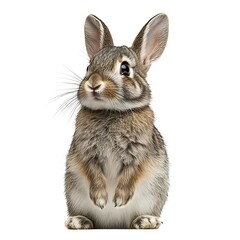 Obraz premium Curious bunny rabbit standing, white background, pet, animal image for websites or cards.