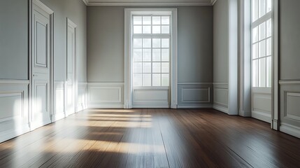 Obraz premium Sunlit empty room modern home interior design minimalist calm