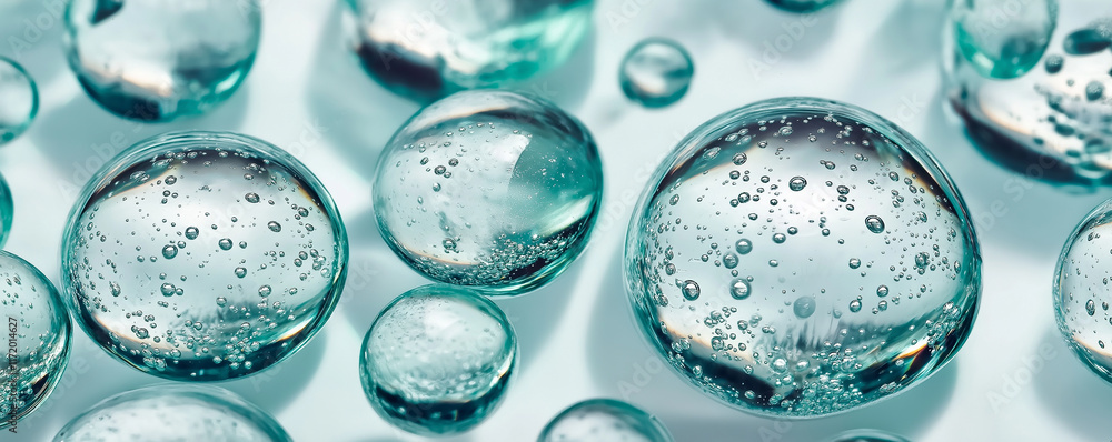 Poster turquoise glass spheres with bubbles creating abstract pattern