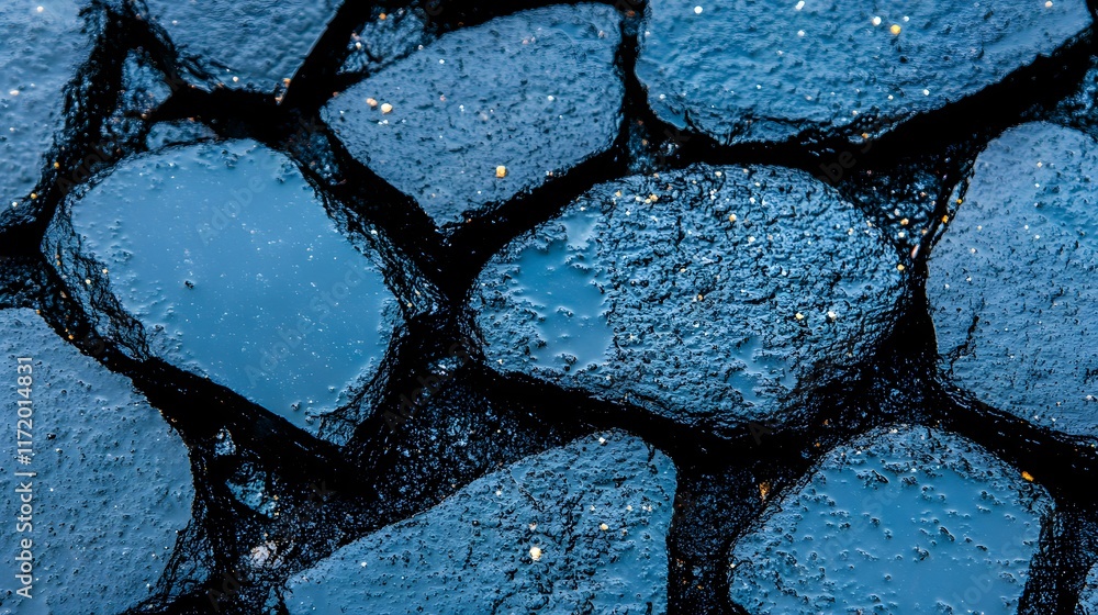 Poster textured surface of dark blue cobblestones creating an intriguing pattern for architectural and desi