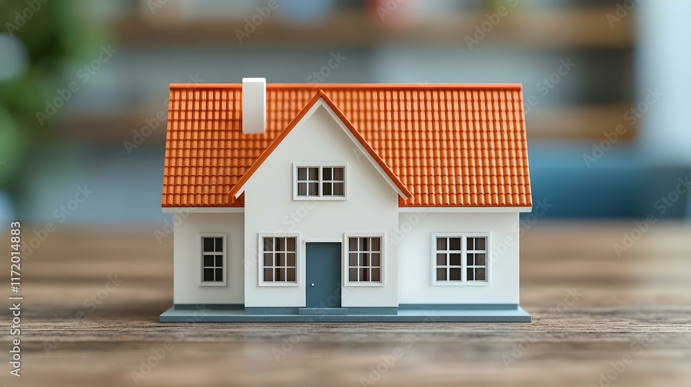 Poster miniature house model on wooden table with colorful background showcasing design and architecture el