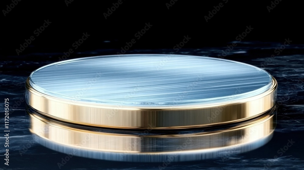 Fototapete a sleek, reflective circular object with a metallic edge, possibly a display or decorative item.