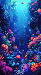 Obraz premium Vibrant Coral Reef Pathway Underwater Scene