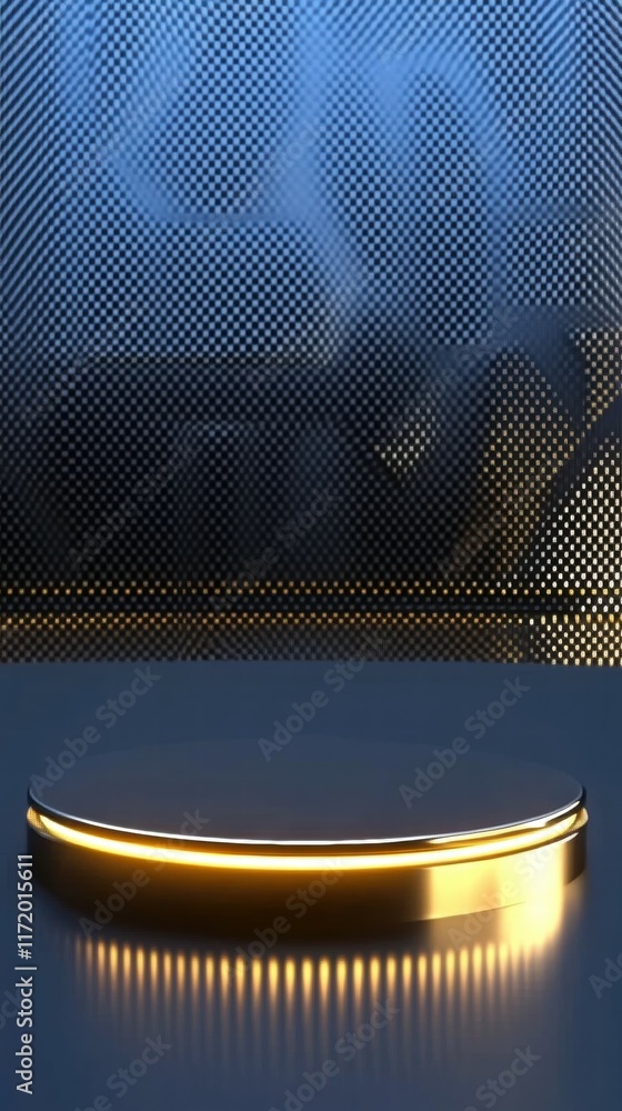 Poster a sleek, illuminated podium against a textured background, suggesting a display or presentation.