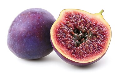 Fresh Figs Cut Open, Isolated White Background, Food Photography, Healthy Eating.