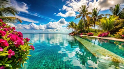 Obraz premium Infinitesimal beauty: macro photography reveals tropical resort's poolside ocean bliss.