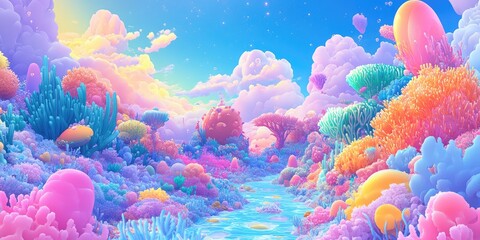 Pastel Dreamscape Underwater Coral Reef Scene