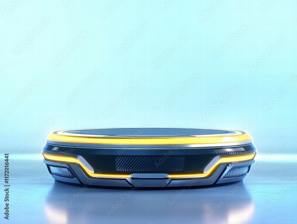 Poster a futuristic, sleek device with a glowing edge, likely representing advanced technology.