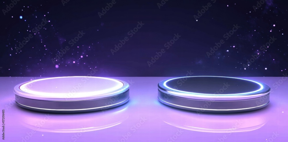 Aufkleber two circular platforms with glowing edges against a starry background.