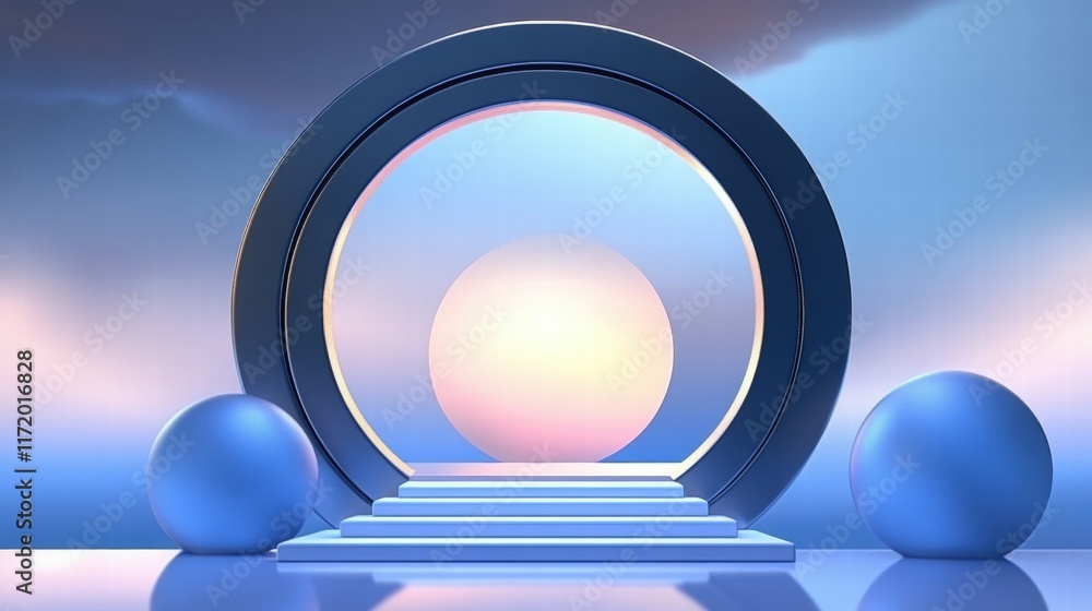 Aufkleber a surreal entrance with a circular arch and glowing sphere, creating a dreamy atmosphere.
