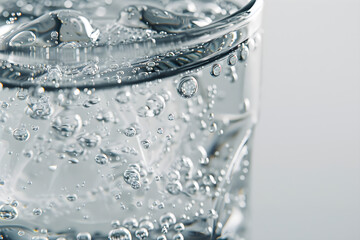 Elegant Close-Up of a Clear Glass Tumbler with Sparkling Water on Reflective Surface