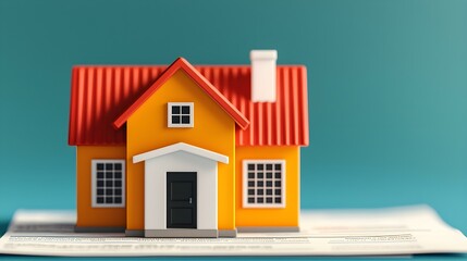 Colorful Model House on a Document with a Soft Background for Real Estate and Housing Concepts