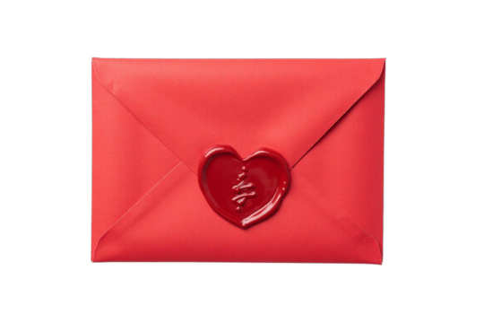 Valentine Day: Valentine Day concept: A red envelope sealed with a heart-shaped wax stamp isolated on white background.
