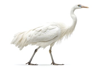 Obraz premium White egret walking, isolated on white background. Use nature, wildlife, conservation.