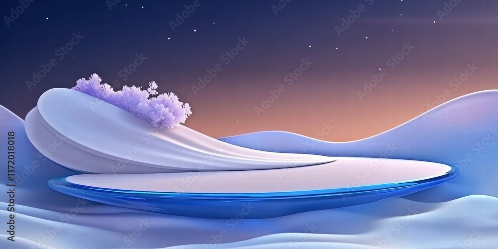 Aufkleber A serene, abstract landscape with smooth waves and soft clouds against a gradient sky.