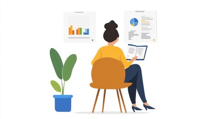 Analyzing business reports office workspace digital illustration professional setting aerial view