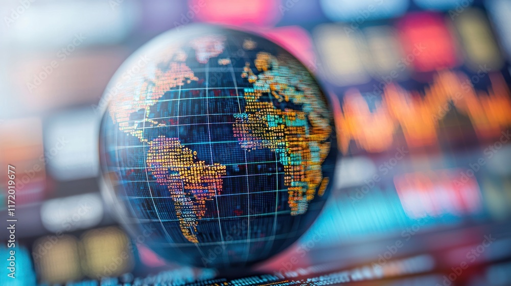 Poster global economic trends visualization business data analysis digital environment interactive view