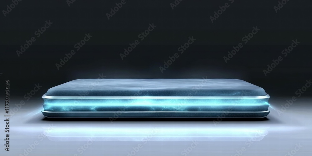 Aufkleber a sleek, futuristic device with illuminated edges, suggesting advanced technology.