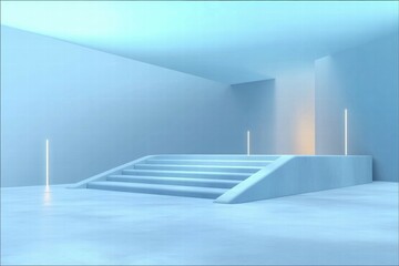 Obraz premium A minimalist interior space featuring steps and soft lighting.