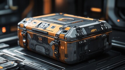 Obraz premium Futuristic orange and grey metal cargo container.