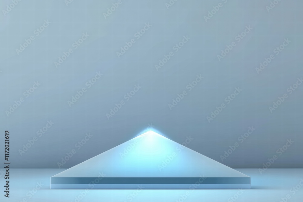Poster A minimalistic triangular pedestal with a glowing tip against a soft blue background.