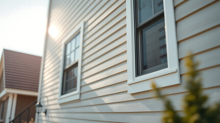 Fototapeta premium Exterior of House with Vinyl Siding and Double-Hung Windows