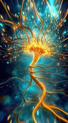 Obraz premium amazing tree, mycelium growing through branches like diamonds, unreal energy, dramatic lighting