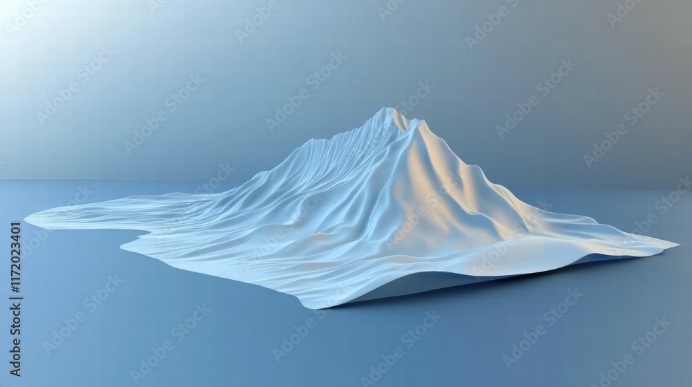 Poster a stylized 3d representation of a mountain range, showcasing smooth contours and gradients.