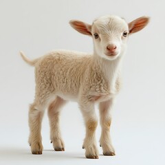 Obraz premium Cute lamb, studio shot, white background, farm animal. Ideal for spring, Easter cards.
