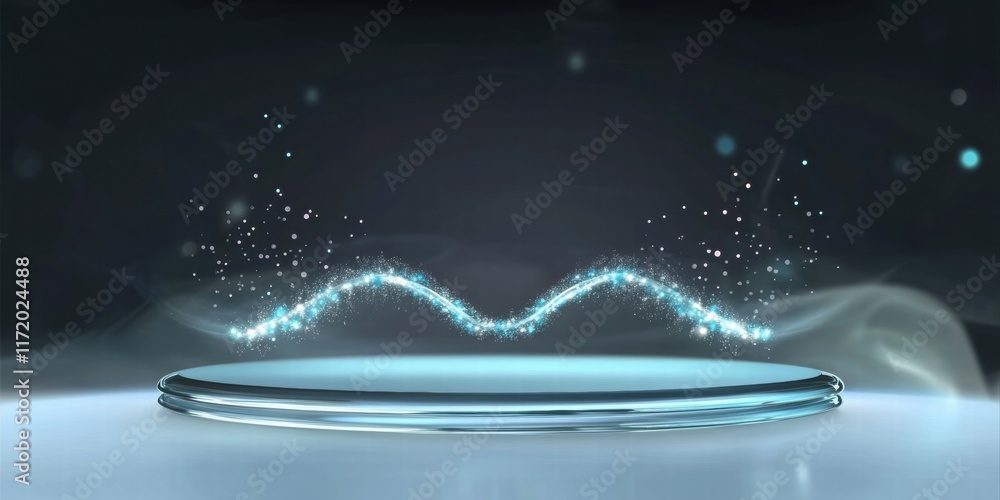 Leinwandbilder A glowing platform with sparkling particles creating a dynamic wave effect.