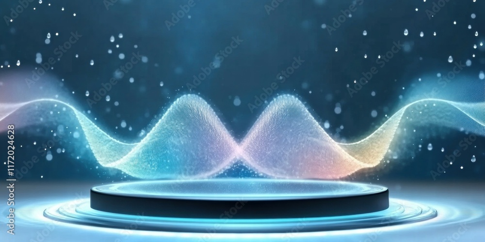 Leinwandbilder Abstract visualization of sound waves with colorful gradients on a circular platform.