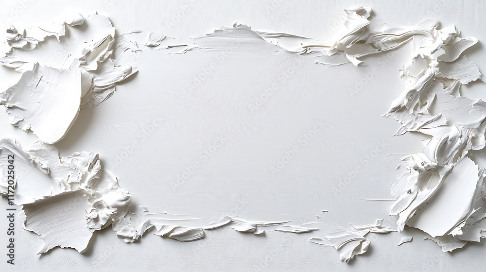 Poster white textured background with copy space in the center, created with paint strokes.