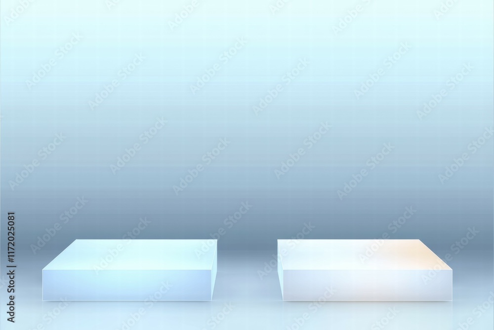 Fototapete a minimalist digital scene featuring two translucent blocks on a soft gradient background.