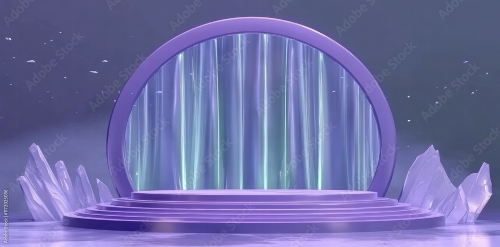 Poster A mystical portal with flowing lights and crystal-like structures, evoking fantasy themes.
