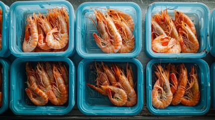 Fresh Shrimp in Clear Plastic Containers on Display