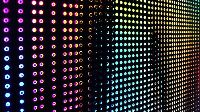 A dynamic scatter plot with glowing dots in radiant neon colors, dynamically arranged over a dark reflective surface with holographic highlights.
