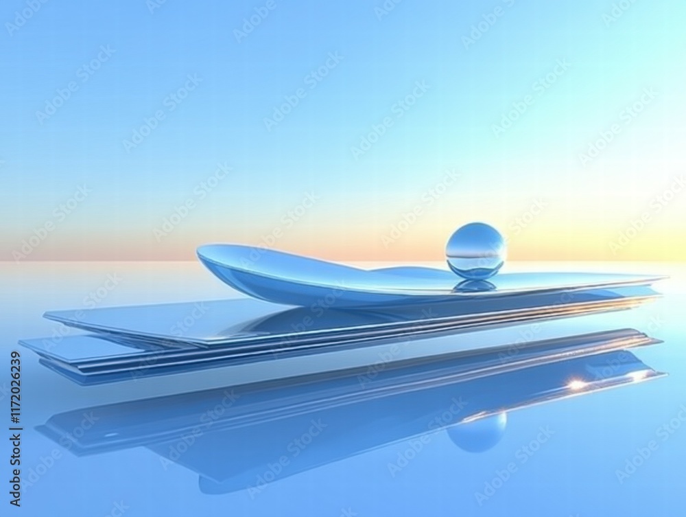 Aufkleber a serene abstract composition featuring smooth surfaces and a reflective water droplet.