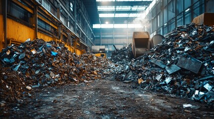 Industrial Scrap Yard with Piles of Metal Debris