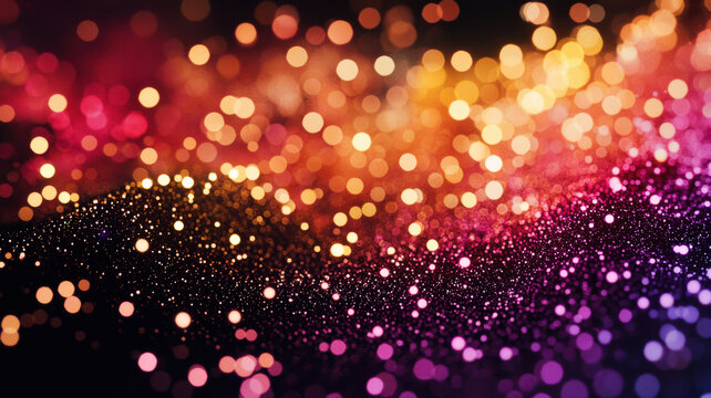 A dynamic scatter plot with glowing dots in radiant neon colors, dynamically arranged over a dark reflective surface with holographic highlights.
