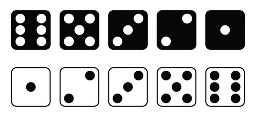 Game dice Icon set with side of cube from one to six number isolated background