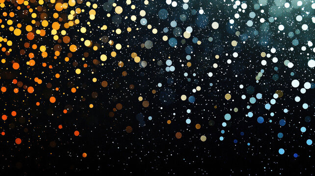 A dynamic scatter plot with glowing dots in radiant neon colors, dynamically arranged over a dark reflective surface with holographic highlights.
