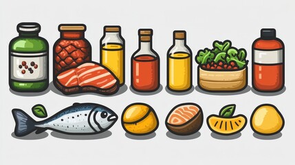 Colorful Selection of Fresh Foods and Ingredients on White Background