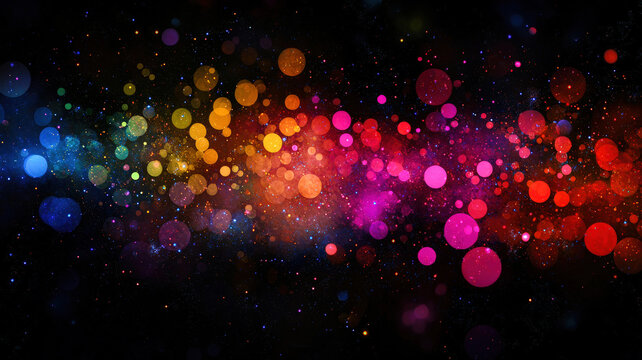 A dynamic scatter plot with glowing dots in radiant neon colors, dynamically arranged over a dark reflective surface with holographic highlights.
