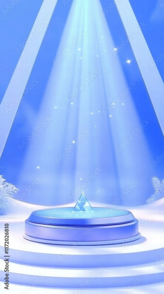 Aufkleber a serene blue scene featuring a crystal-like object illuminated by soft light.