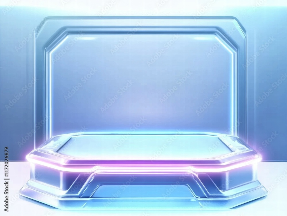 Aufkleber a futuristic, illuminated display platform with a sleek design for showcasing items.