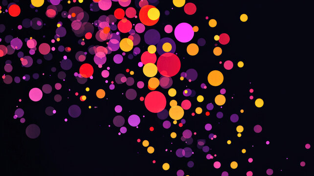 A dynamic scatter plot with glowing dots in radiant neon colors, dynamically arranged over a dark reflective surface with holographic highlights.
