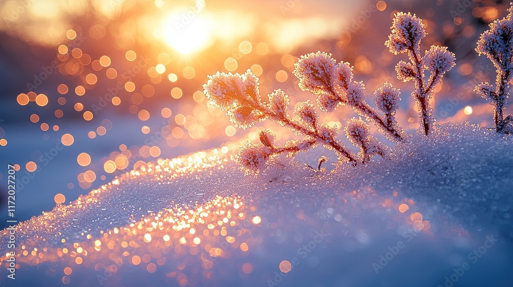 Aufkleber delicate branches adorned with shimmering frost capture the warmth of sunrise, creating a serene win