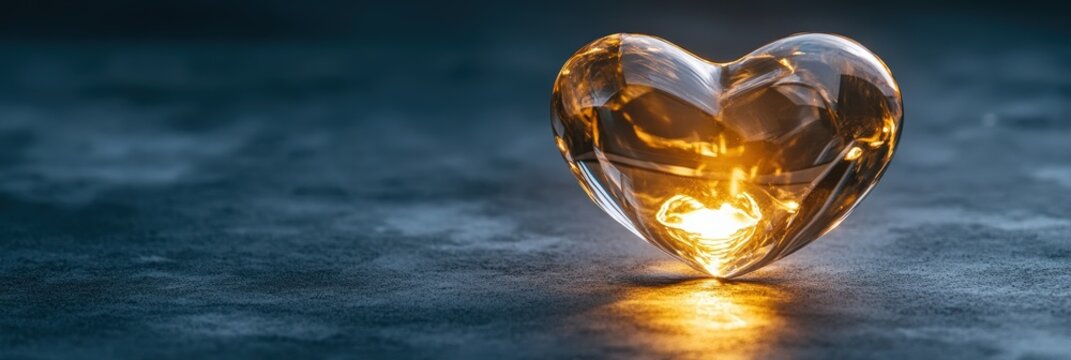 A top view of a heart-shaped mirror reflecting a glowing light