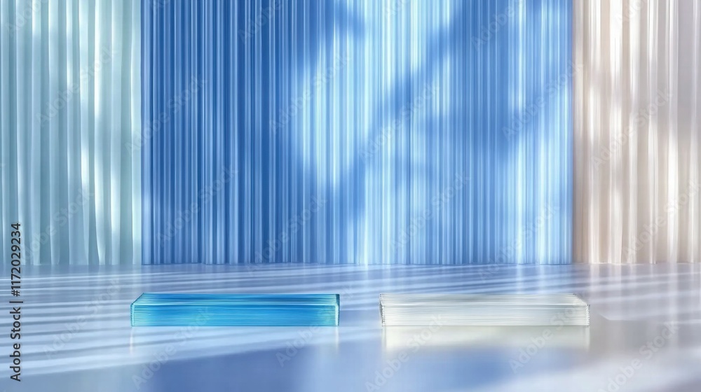 Aufkleber A minimalist scene featuring two rectangular blocks against a softly lit backdrop.