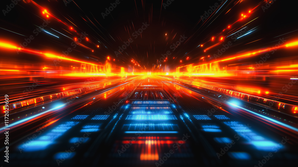 Aufkleber digital tunnel: abstract futuristic tunnel with a glowing neon light and digital patterns. abstract,